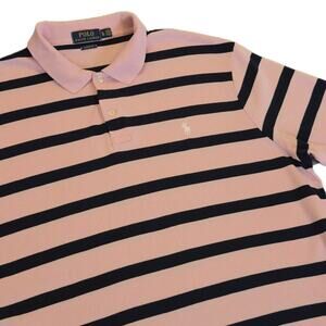 Ralph Lauren Striped Polo Shirt Pink Navy Men XL White Pony Classic Fit Preppy